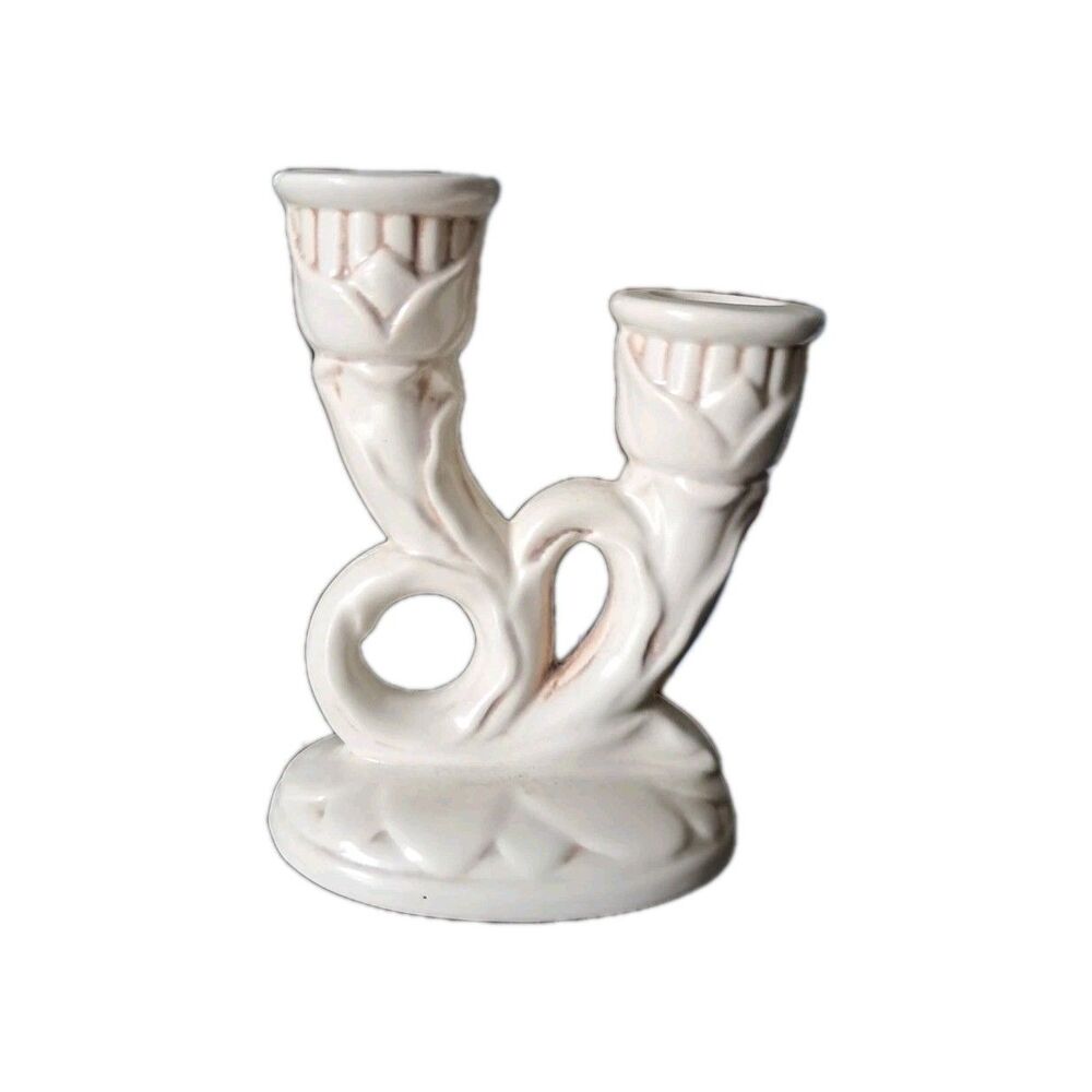 Vintage Red Wing Pottery Ivory Candlestick Holder
